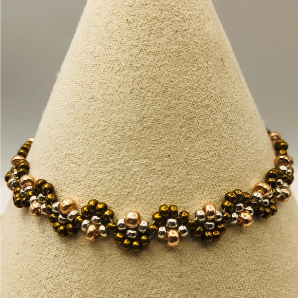 Silver Brown Beaded Bracelet Copper Accents Fashion minimalist NEW - Picture 2 of 5